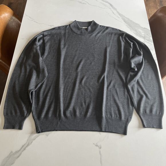 ANTHOLOGY Gray 100% Silk Knit Sweater Womens Size Large Mock Turtle Neck EUC - Picture 1 of 9